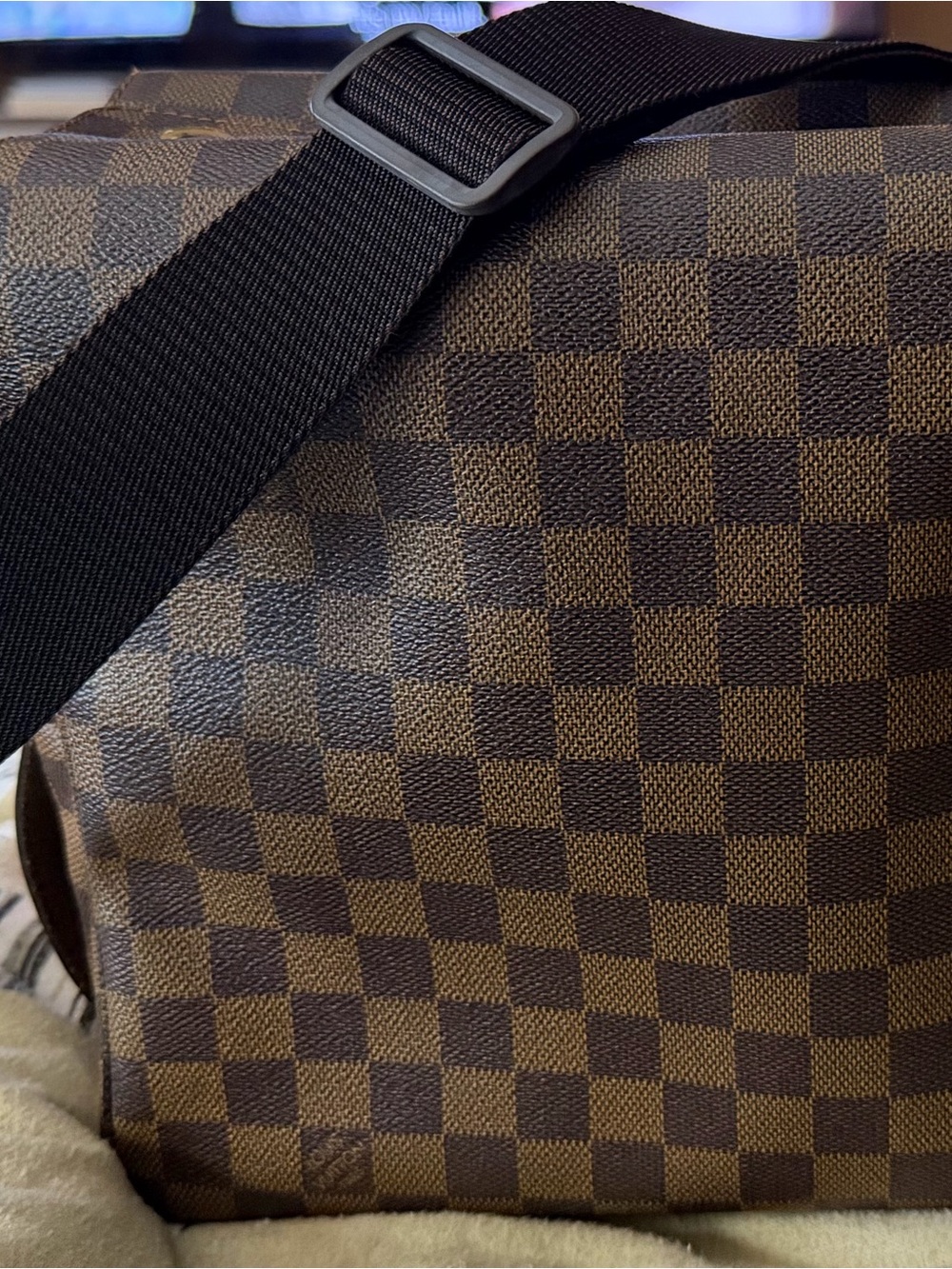 Louis Vuitton Damier Ebene Naviglio Crossbody Messenger Bag w/Orange Interior